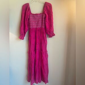 Boho smocked dress w/embroidery women’s size L